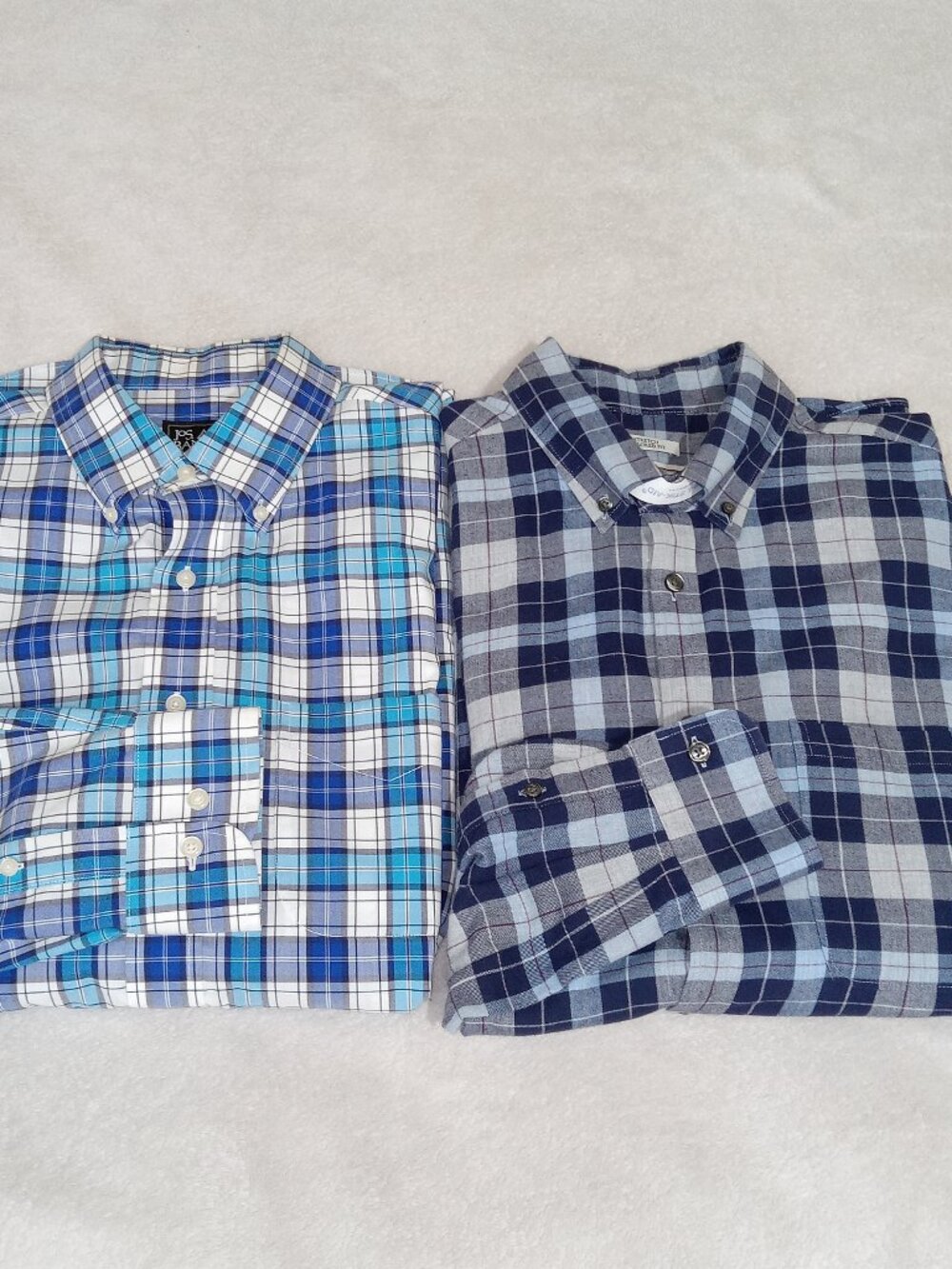 JOS A BANK Mens L Shirt Lot Blue Plaid Traveler & 1905 Tailored Stretch Fit